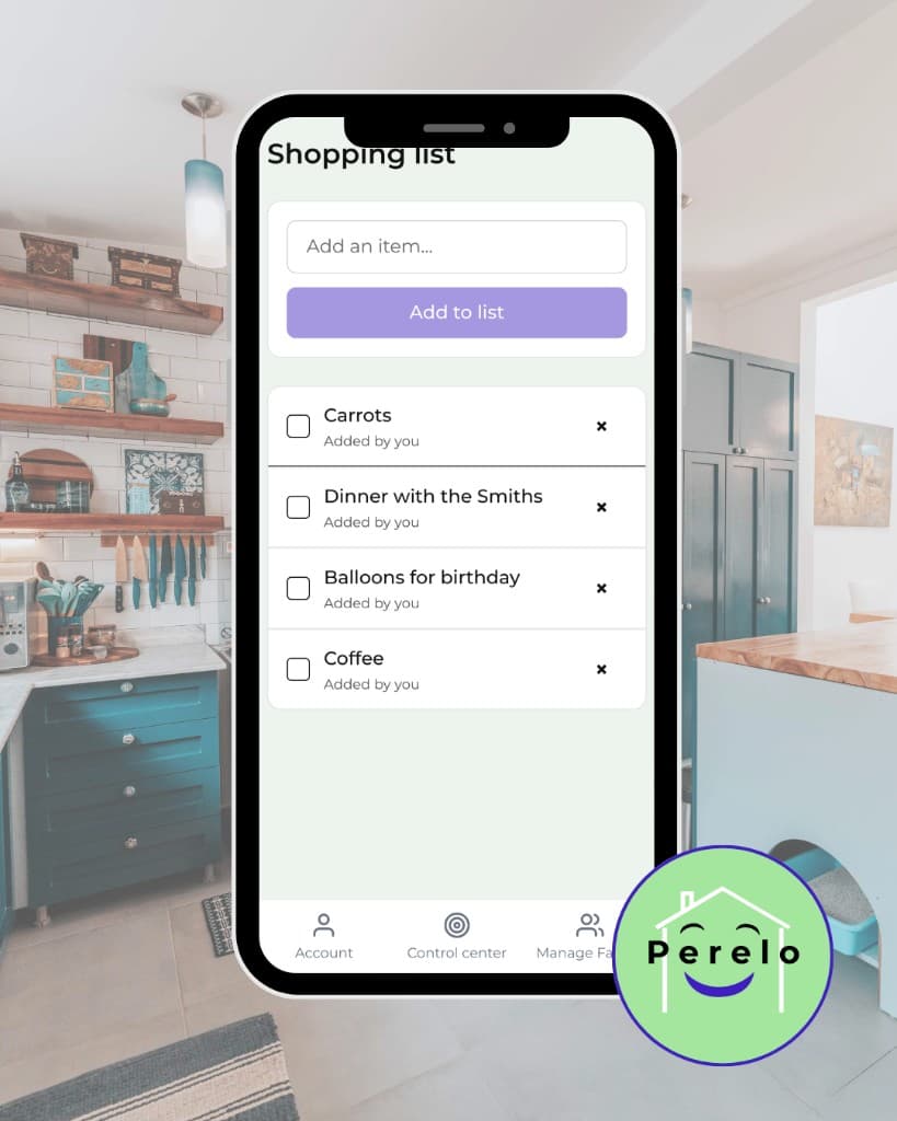 Perelo Shopping List: add items, check off as you go, shared with the whole family.